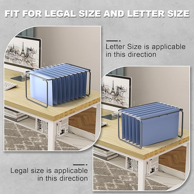 2 Sets Upgraded Adjustable Hanging File Folder Frame,Legal/Letter Size,Length Adjusted 16 to 25 inches,Heavy Duty Steel File Drawer/Cabinet Organizer Insert, Hanging Folder Holder,12.598" W X 9.45" H - Image 4