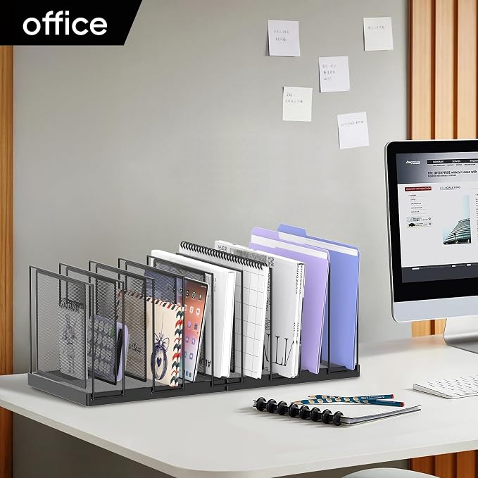 9-Section Desk File Organizer, Vertical File Holder, Mesh Desktop File Folder Metal File Binder Organizer Stand for Office Home Classroom, Black - Image 8