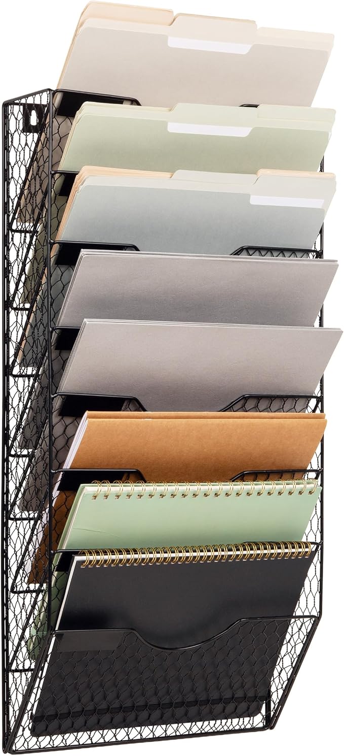 Mind Reader Wall Mounted File Organizer, Black | 8 Tier by MindReader