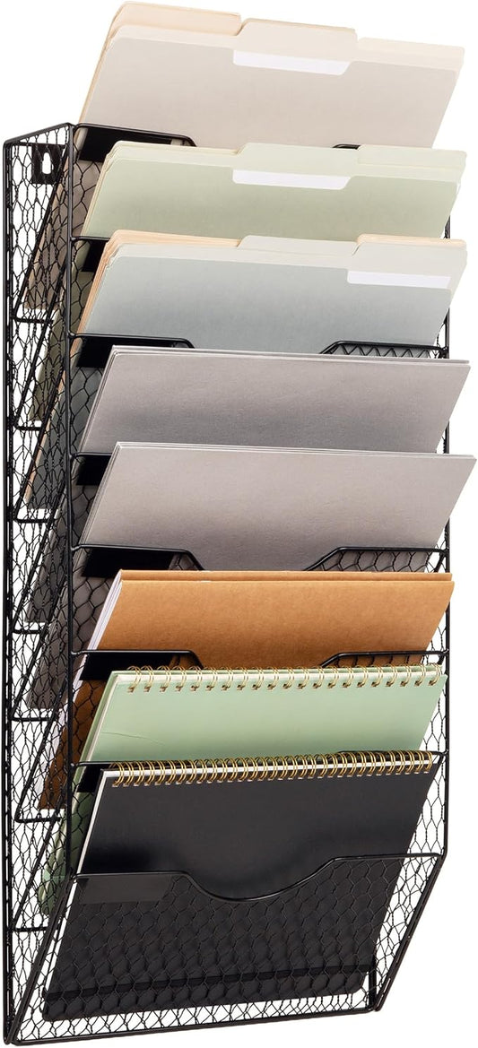 Mind Reader Wall Mounted File Organizer, Black | 8 Tier by MindReader