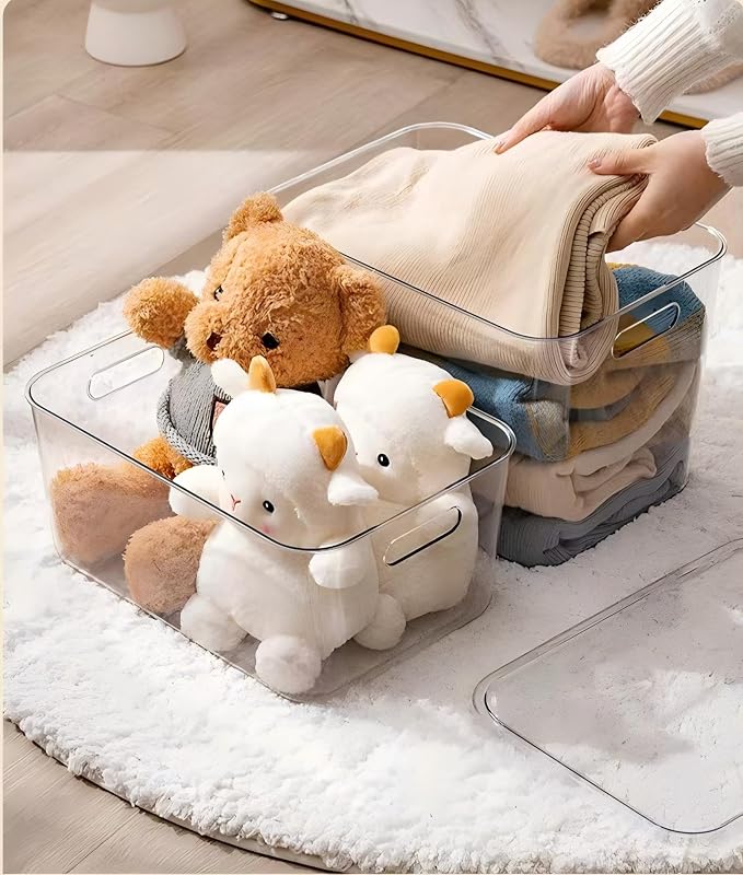 Ytteve 4 Pack Clear Storage Bins with Lids (14.4"x10.1"x9.5"), Heavy Duty Plastic Organizer Containers for Dog Food, Snacks, Books, Cosmetics, Pantry, Kitchen, Office - Thickened & Stackable - Image 7