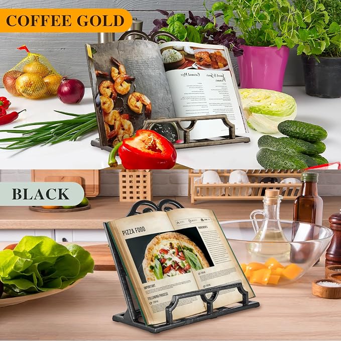 JOGREFUL Cast Iron Cookbook Stand, Kitchen Recipe Holder Classic Latte Gold | Heavy-Duty Book Vintage Holder, Reading Rest Holder for Easel/Counter/Books/Magazine/iPad/Bible - Image 3