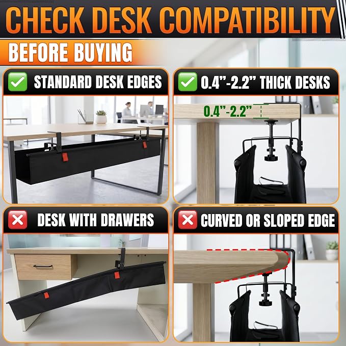 Under Desk Cable Management Tray 48" — No Drill Clamp-On Cord Organizer for Desk with Built-in Ties, Heavy Duty Metal Clamp, Foldable 600D Oxford Fabric for Home Office, WFH & Gaming PC Setup (Black) - Image 5