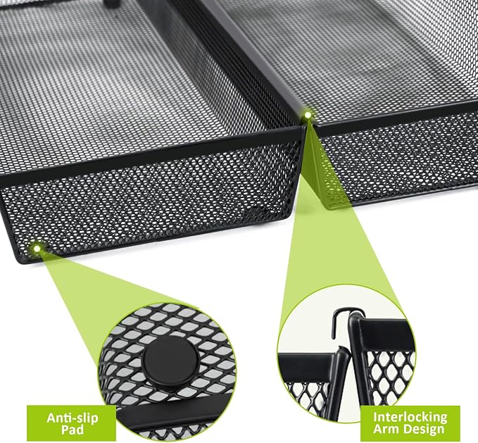 Neudeco Drawer Organizer, Black, 5 Pack, 15x6.2x2 inches | Metal Mesh Silverware Tray, Interlocking Design, 5 Compartment, For Kitchen Utensils - Image 4