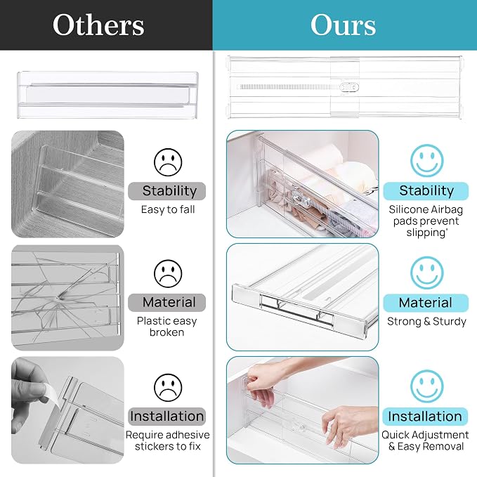 Vtopmart 6" Tall Upgrade Drawer Dividers, 12.8"-22.3" Expandable, 10 Pack | Deep Drawer Organizer, Big Drawer Separator, Clear plastic Adjustable Storage Divider for Dresser, Baby Supplies, Kitchenware - Image 7