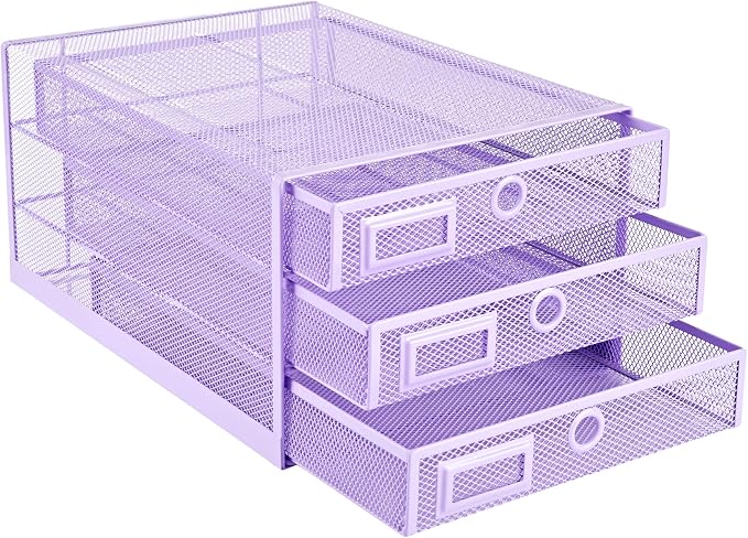 Annova Desk Organizer Wire Mesh 3 Tier Sliding Drawers Paper Sorter/Multifunctional/Premium Solid Construction for Letters, Documents, Mail, Files, Paper, Kids' Art Supplies (Light Pink) - Image 3