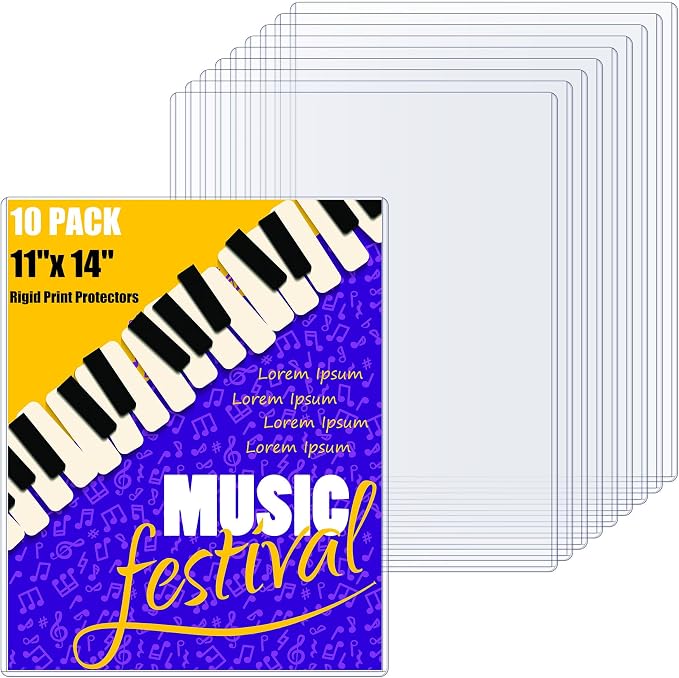 AKONEGE 10PCS 11" x 14" Rigid Print Protectors Hard Plastic Sheet Page Protectors Heavy Duty Top Loading Menu Covers Poster Sleeves Clear Plastic Paper Sleeves for Magazine Prints Photo Document by AKONEGE