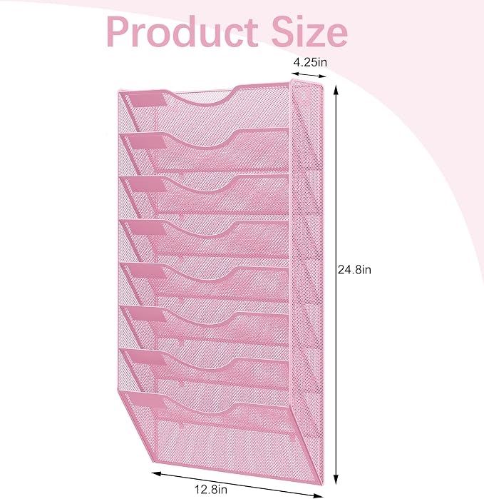 EasyPAG 8 Pocket Mesh Wall File Organizer, Hanging Paper Folder Holder with Classify Label, Vertical Wall Mount Mail Organizer for Office Home Classroom, Pink - Image 9