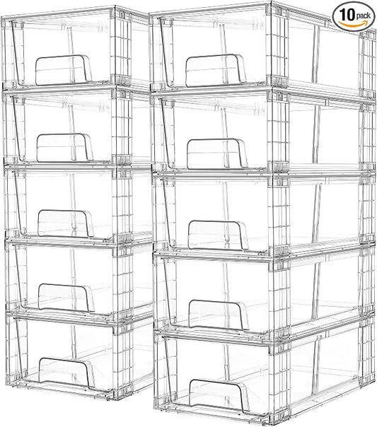 Vtopmart 10 Pack Stackable Clear Drawer with Dividers | Clear Drawer Organizers with Removable Dividers for Flexible storage. Stackable, Non-slip, for Fridge, Under Sink & Bthroom by Vtopmart