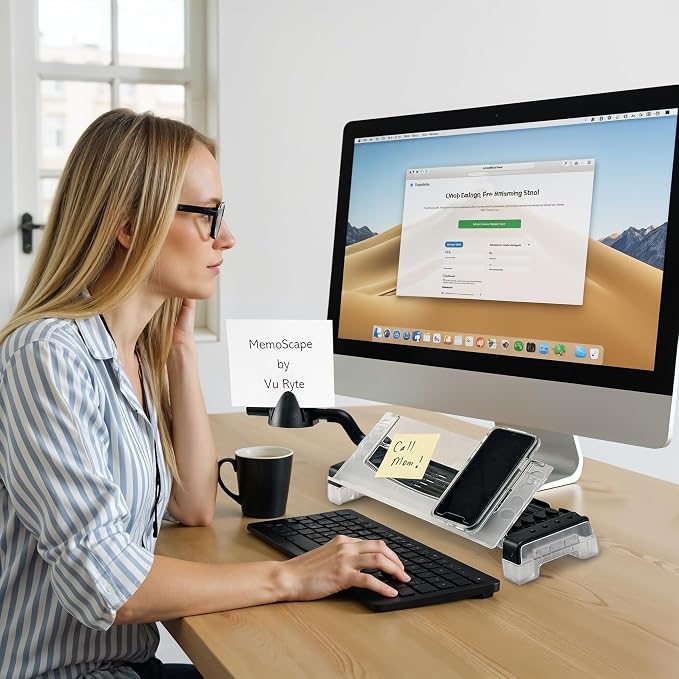 MemoScape Adjustable in-Line Document Holder for Typing | Reduces Neck Strain, Improves Focus, Boosts Desk Organization, and Workflow | Paper Holder Stand for Desk and Home Office - Black (VUR 2060) - Image 2