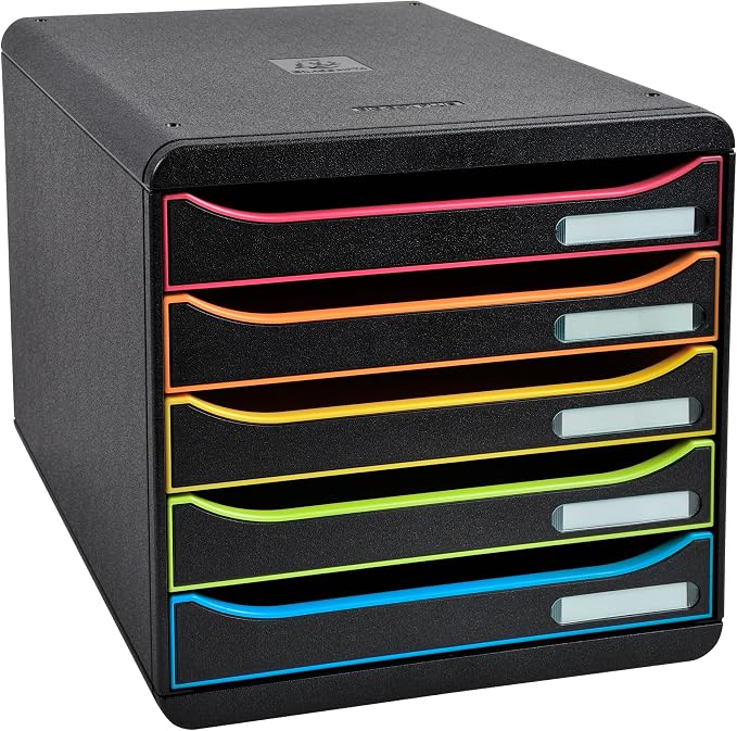 Exacompta Big Box - 5 Drawer Desktop Organizer - 100% Recycled Materials - Fits Letter and A4+ Size Paper - Black w/Multicolored Accents - Dimensions 13 5/8 x 11 x 10 5/8 - Made in Europe by +Office+Supplies