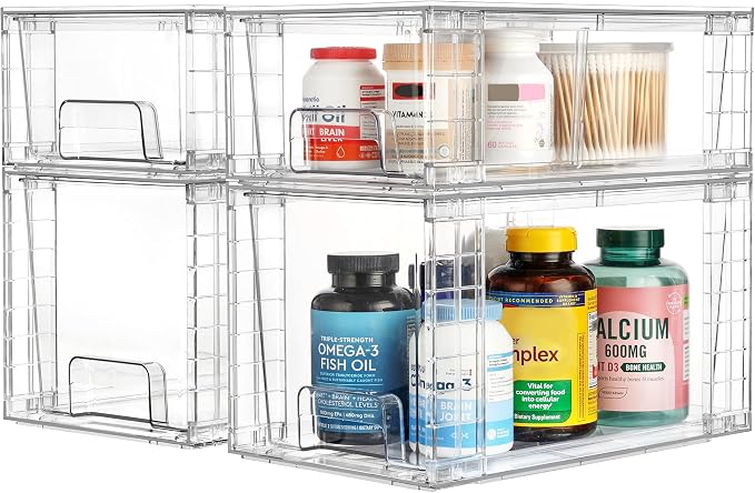 Vtopmart 6 Pack Clear Stackable Storage Drawers,Easy to Assemble Bathroom Organizers and Storage with handles,Plastic Drawers for Kitchen Pantry,Cabinet,Under Sink Organization - Image 9