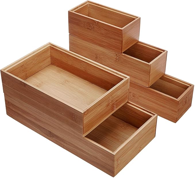 Lipper International 88005 Bamboo Wood Drawer Organizer Boxes, Assorted Sizes, 5-Piece Set - Image 2
