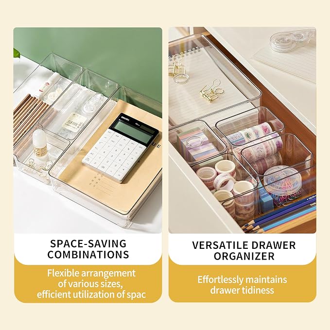 16 PCS Clear Drawer Organizers Set, 5 Varied Size Bathroom and Kitchen Drawer Cabinet Organizer Trays, Clear Plastic Desk Drawer Divider Organizers and Storage Bins for Makeup,Jewelry,Gadgets,Office - Image 5