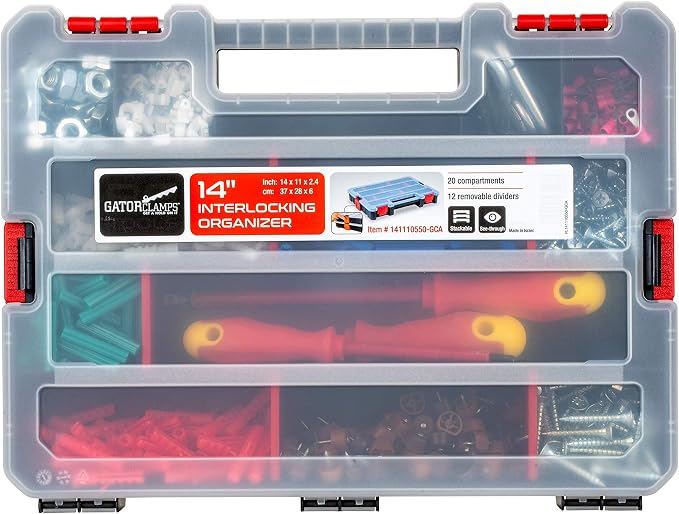 Small Parts Organizer Box – Stackable Hardware Storage Case with 20 Compartments & 12 Dividers – Heavy-Duty Nylon Screw, Drill Bit, Nut & Bolt Organizer for Garage, Toolbox, Workshop - Image 9