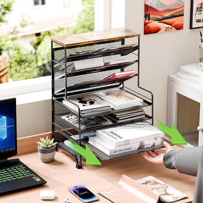 Simple Trending 7 Tier Desk File Organizer, 2 Pack Letter Tray Paper Organizer, Mesh Desk Accessories File Folder for Office, Home or School, Black - Image 3