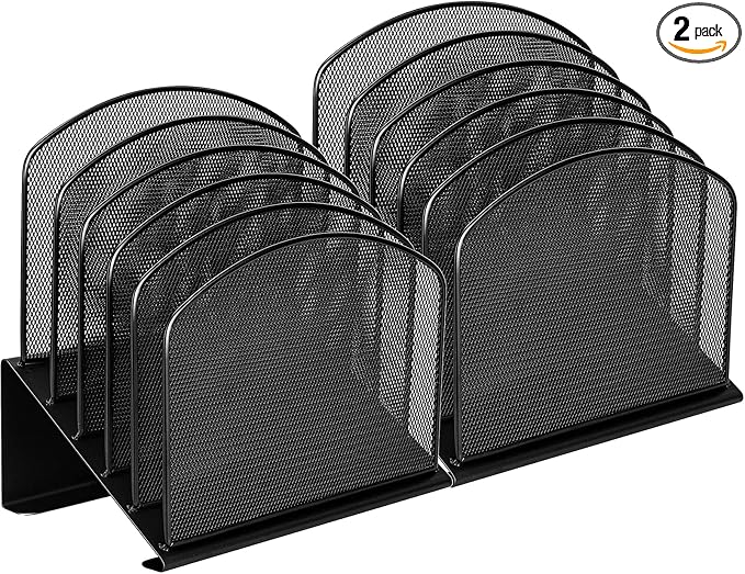 Desktop File Organizers 2 Pack Inclined Document Holders 5 Section Office Supplies Mesh Vertical File Sorters Metal File Storages (2) by UFFICIUSUP