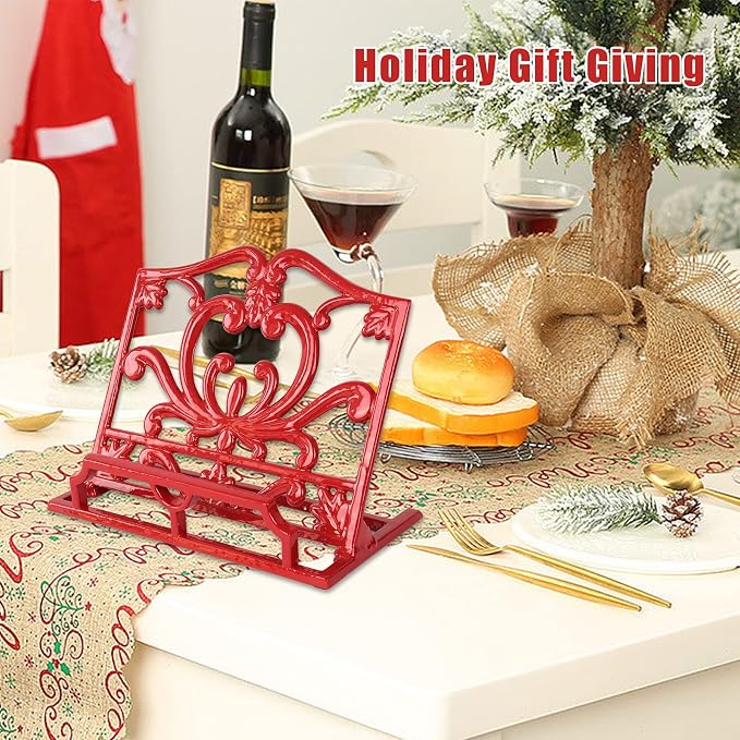 Cookbook Stand, Cast Iron Heavy-Duty Recipe Book Holder, Kitchen Vintage Recipe Book Holder, Reading Rest Holder for Easel/Counter/Books/Magazine/iPad/Bible Red - Image 6