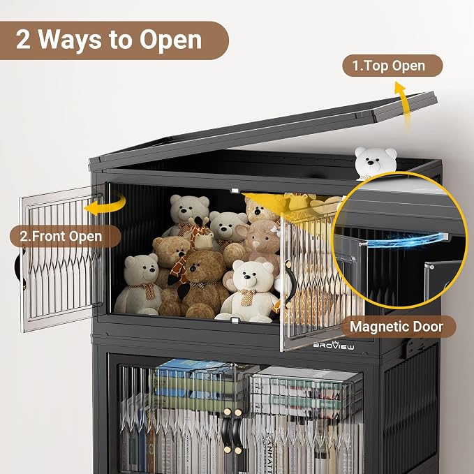 BROVIEW 360Qt Stackable Storage Bins with 3 Lids, Extra Large Closet Organizer Collapsible Drawer Boxes with Wheels, Folding Plastic Cabinet Containers for Home Kitchen Room Organization, 3Pack Black - Image 4