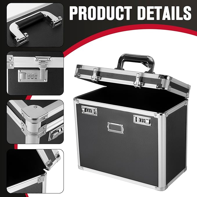 File Organizer Storage Box, Portable Locking Storage Totes - Storage Box with Dual Combination Locks for Filing Office Documents (Black) - Image 2
