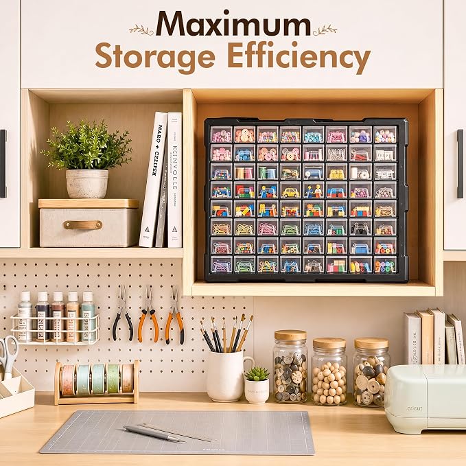 64-Drawer Organizer for Garage Building Bricks Storage, Drawer Storage Cabinet with Dividers and Labels for Hardware,Screws,Nuts Bolts, Garage Tools,Charms,Beads,Craft,Scrapbook - Image 5