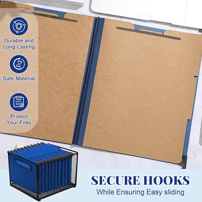 Henoyso 15 Pcs Hanging Classification File Folders, Letter Size Dark Blue Folders with 3 Pressboard Dividers, 8 Fasteners, 4 Inch Expansion, 1/3-cut Top Tab for Medical Records and File Cabinet - Image 4