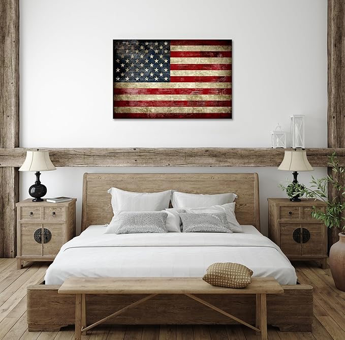 SKASNFAI Retro USA Flag Poster Canvas Wall Art for Home Office Positive Picture Independence Day Memorial Day American Flag Wall Art Print for Bar Home Living Room (16L x 24W)