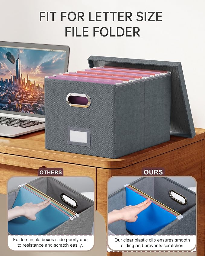 2 Pack File Storage Organizer, Filing Box, Portable File Box with Lid, Fit for Letter/Legal File Folder Storage, Document Organizer, Dark-gray - Image 4