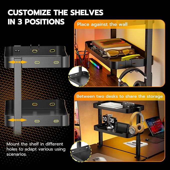 ARES WING 2-Tier 16 inch Clamp On Desk Shelf, Above or Under Desk Storage | Adjustable Desktop Organizer Shlef Holds 66 lbs Heavy Duty, with Headphone Holder for Working and Gaming Accessories, Black - Image 6