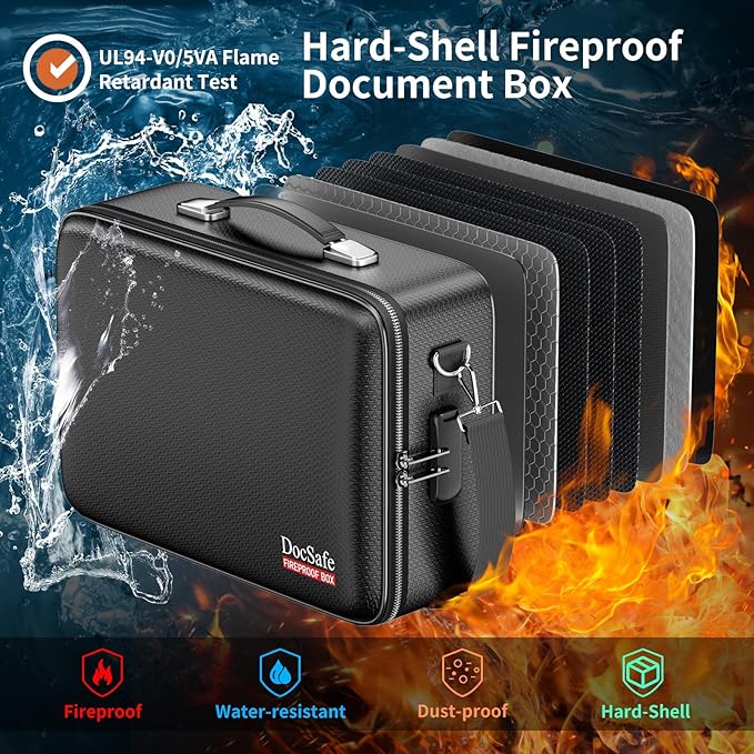 DocSafe Fireproof Document Box Hard Case with Lock ＆ Accordion File Folder | Fire and Water Resistant Safe Box,File Organizer,Multi-Pocket,Home Office Travel Storage for Important Document,Laptop,Black - Image 2