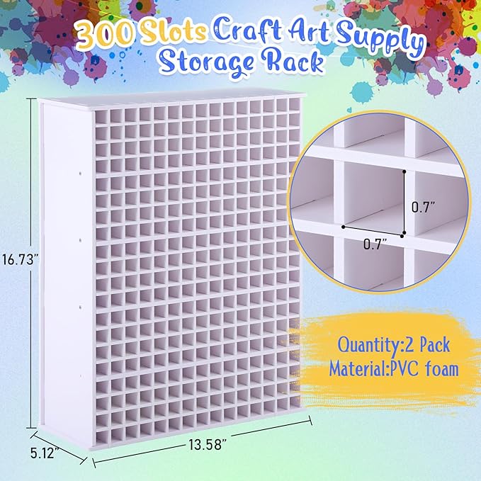 2 Pack Marker Storage Organizer, 600 Slots Total Art Supply Holder for Desk, Marker Rack with Removable Dividers for Colored Pencils & Paint Brushes (16.73 x 13.58 x 5.12 inch) - Image 2