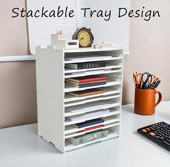13" L × 18 1/8" W × 12 9/16" H Vertical Deep Letter Tray, Multi-Tier Desktop File Organizer, Paper Document Mail Sorter for Home Office Classroom – White(4 Tier-Portrait) - Image 6