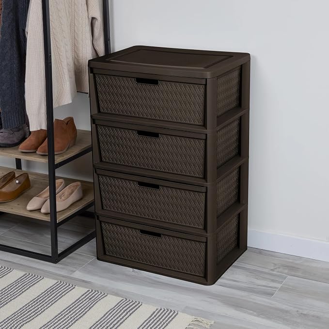 Brown Storage Drawer, A Wide Four-drawer Storage Tower, Assembled Without Tools, with Detachable Fabric Drawers and A Handle for Multi-functional Storage. Suitable for Living Rooms and Bedrooms - Image 2