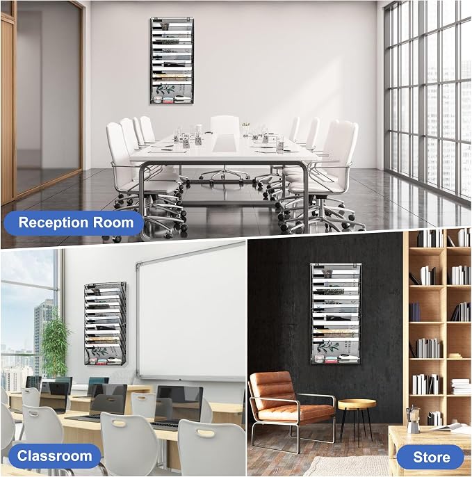 EasyPAG Wall File Holder 10 Tier Mesh Hanging Folder Organizer with Flat Tray Wall Mounted Mail Organizer Magazine Paper Desk Shelf with Nametag Label for Office Home School, Black - Image 6
