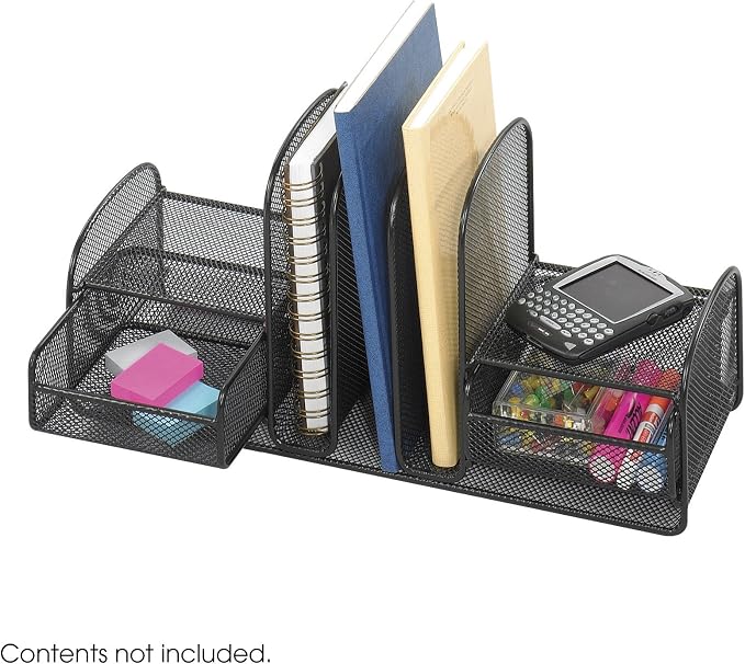 Safco 3263BL Onyx Mesh Desk Organizer with Three Vertical Sections, Two Baskets, Home, Office & Classroom Organization Black, 7.8" x 17" x 6.8" - Image 2