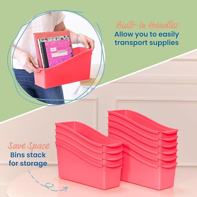 ECR4Kids Linking Plastic Storage Book Bin, Multipurpose Organization, Neon Orange, 10-Piece - Image 4