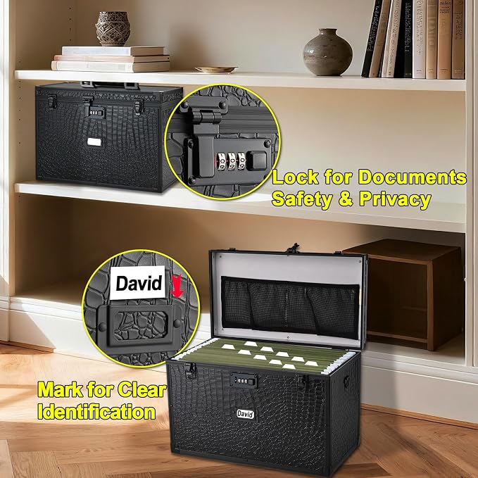 Hanging File Box for Legal, All-in-one set with 20 Folders | Portable Locking Filing Storage Box with Handle & Shoulder strap, Lockable File Cabinet Documents Safe, Lockbox Doc Organizer - Image 4