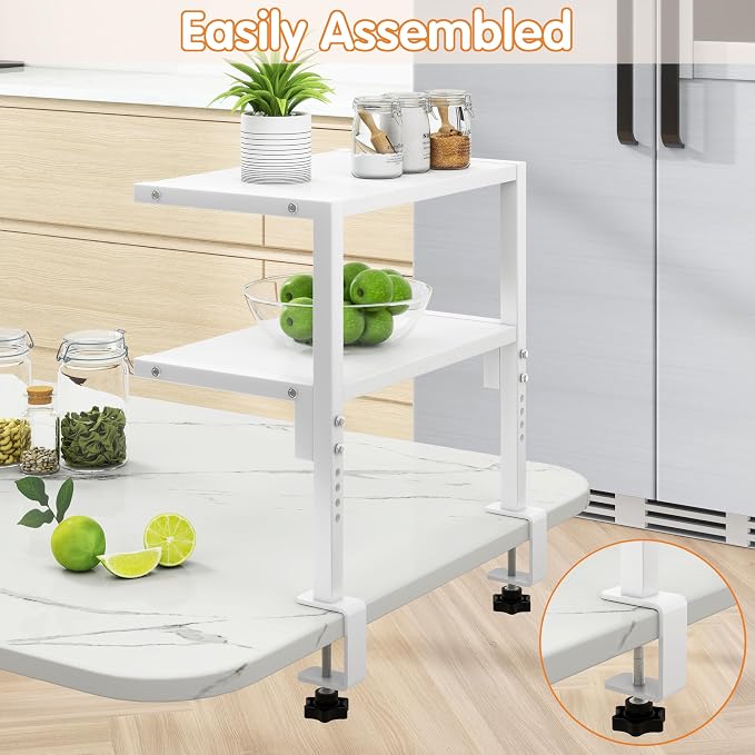 IBUYKE Clamp on Desk Organizer Shelf,Desk Extender Shelves TMZ007W | 12.9 inches,2-Tier Adjustable Storage Shelves, Above or Below Desk, for Desktop Accessories,White - Image 8