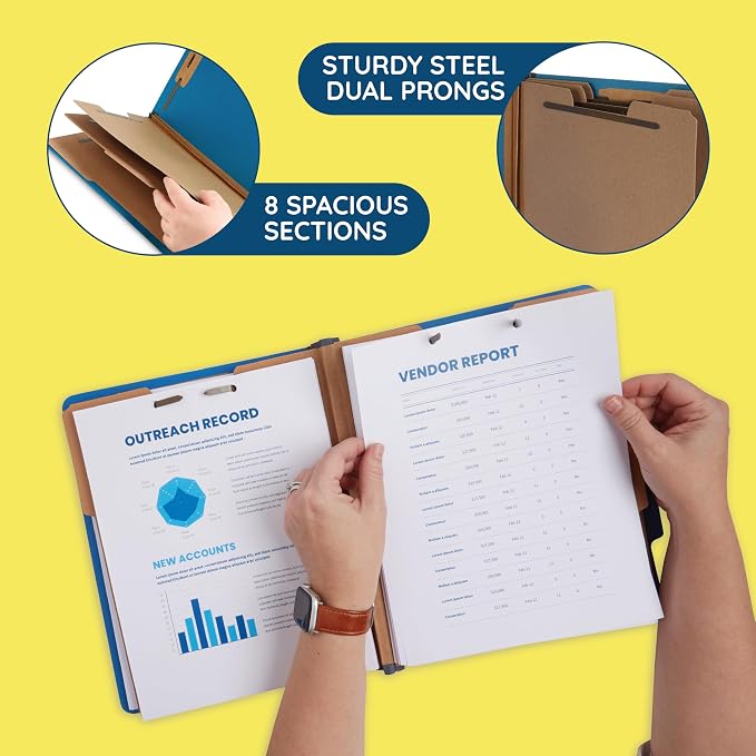 Blue Summit Supplies 10 Blue Classification Folders, 3 Divider, Letter | Heavy duty 25pt blue pressboard, 3 dividers, 2 in expansion, 2 prong, medical records and client files - Image 3