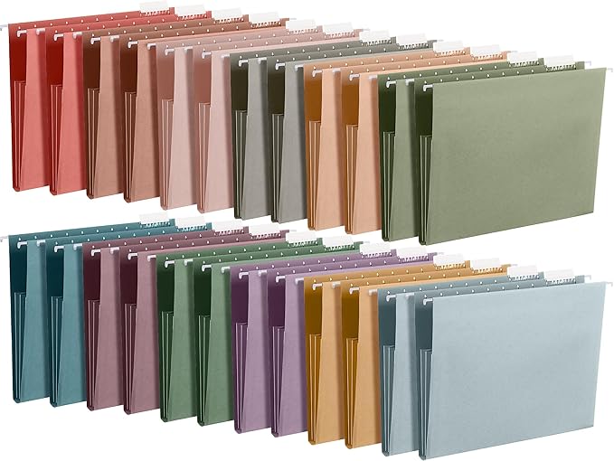 Yaomiao 24 Pack Hanging File Folders, 3 Pleats,Morandi Color | Letter Size File Cabinet Folders, with 1/5-cut Adjustable Tabs, Expandable Document Cabinet, Home Desk Office Organization by Yaomiao