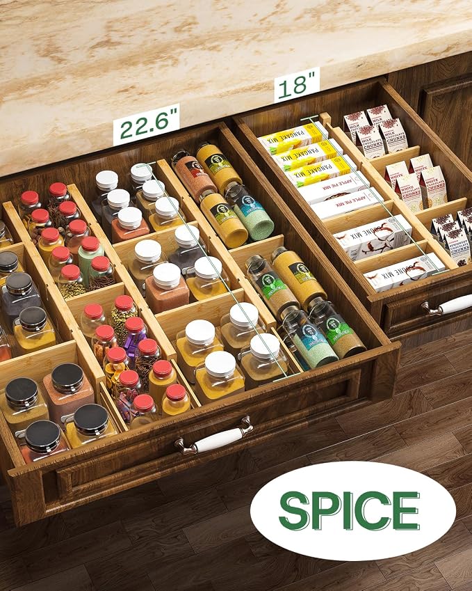 kiplant Kitchen Drawer Dividers - Adjustable Drawer Organizer for Clothes, Kitchen, Closet & Office - 8 Pack with Inserts, 18-22.6 Inches, Non-Slip Silicone Ends - Image 3