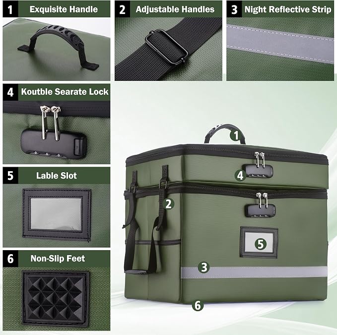 EXLIFBAG 2 Layer File Box with Lock, Portable Document Organizer Box with Handle, Fireproof File Box for Home Office, Legal File Organizer Storage - Image 2