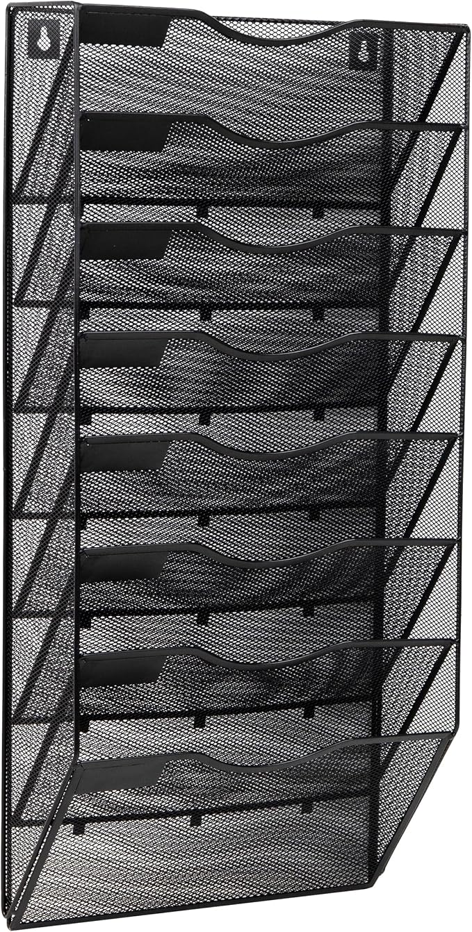 Mind Reader Wall File Organizer, 8 Pocket Hanging Document Rack, Office Wall Mount, Metal Mesh, Black - Image 7