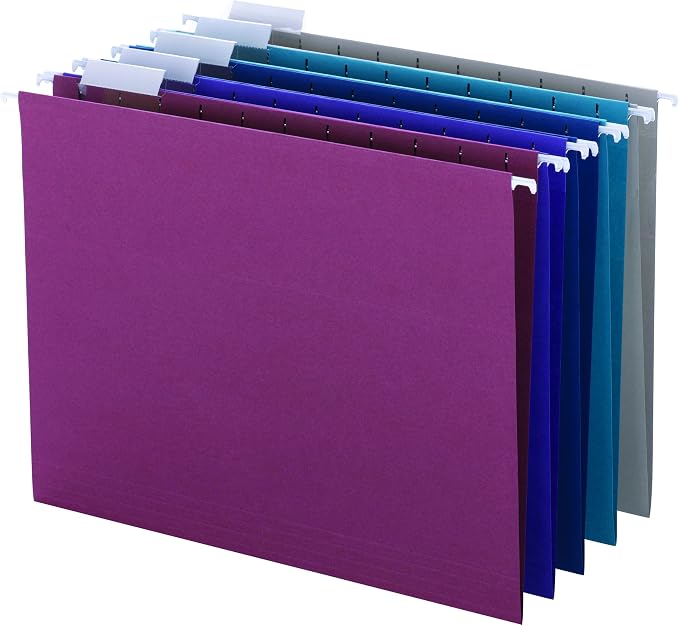 Smead Hanging File Folder, 1/5-Cut Adjustable Tab, Letter Size, Assorted Colors, 25 per Box (64056) by SMEAD
