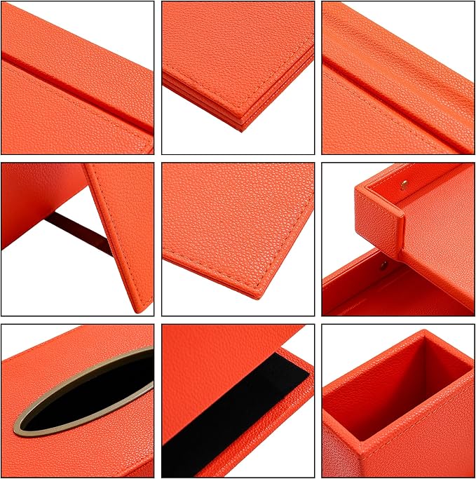 Desk Set, 11-Piece All-in-One – Executive Desk Accessories & Office Supplies, Leather Desk Organizer with Desk Pad, 2-Tier Letter Tray, Luxury Office Desk Decor & Boss Gifts (Orange)