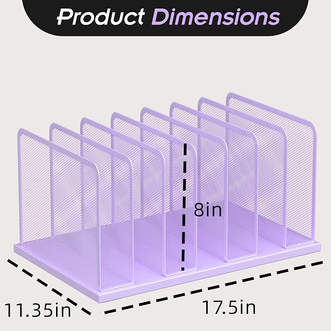 Kuntine.B 7-Section Upright Desk File Organizer Purple 1 Pack | Vertical, Mesh, Metal, Assembly, Stability, Sturdiness, Organization, Standing - Image 2