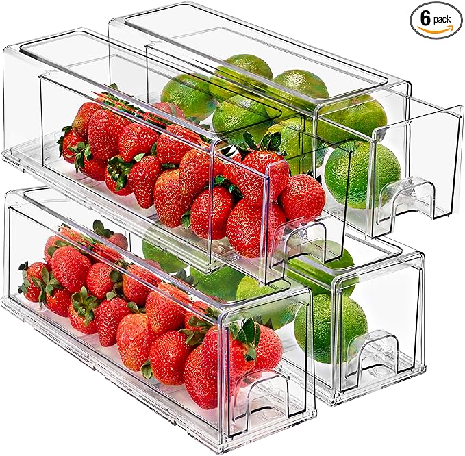 Sorbus Small Clear Acrylic Storage Drawers (4 Pack) - Stackable Plastic Organizer Bins for Fridge, Freezer, Pantry, and Bathroom by Sorbus