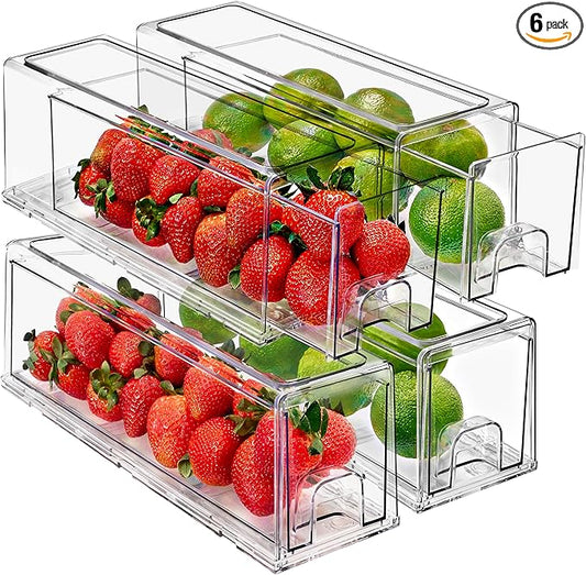 Sorbus Small Clear Acrylic Storage Drawers (4 Pack) - Stackable Plastic Organizer Bins for Fridge, Freezer, Pantry, and Bathroom by Sorbus