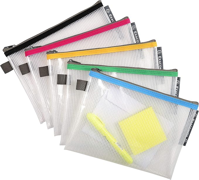 Exacompta Zipped Transparent Mesh Pockets, A5 - Assorted Colours, Pack of 10 - Image 2