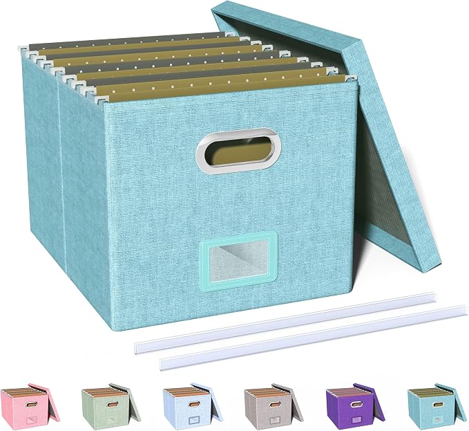 File Organizer Box with Lid, Portable Hanging File Box for Letter/Legal File Folder Storage, Office/Decor/Home, 1 Pack, Light-blue by Oterri